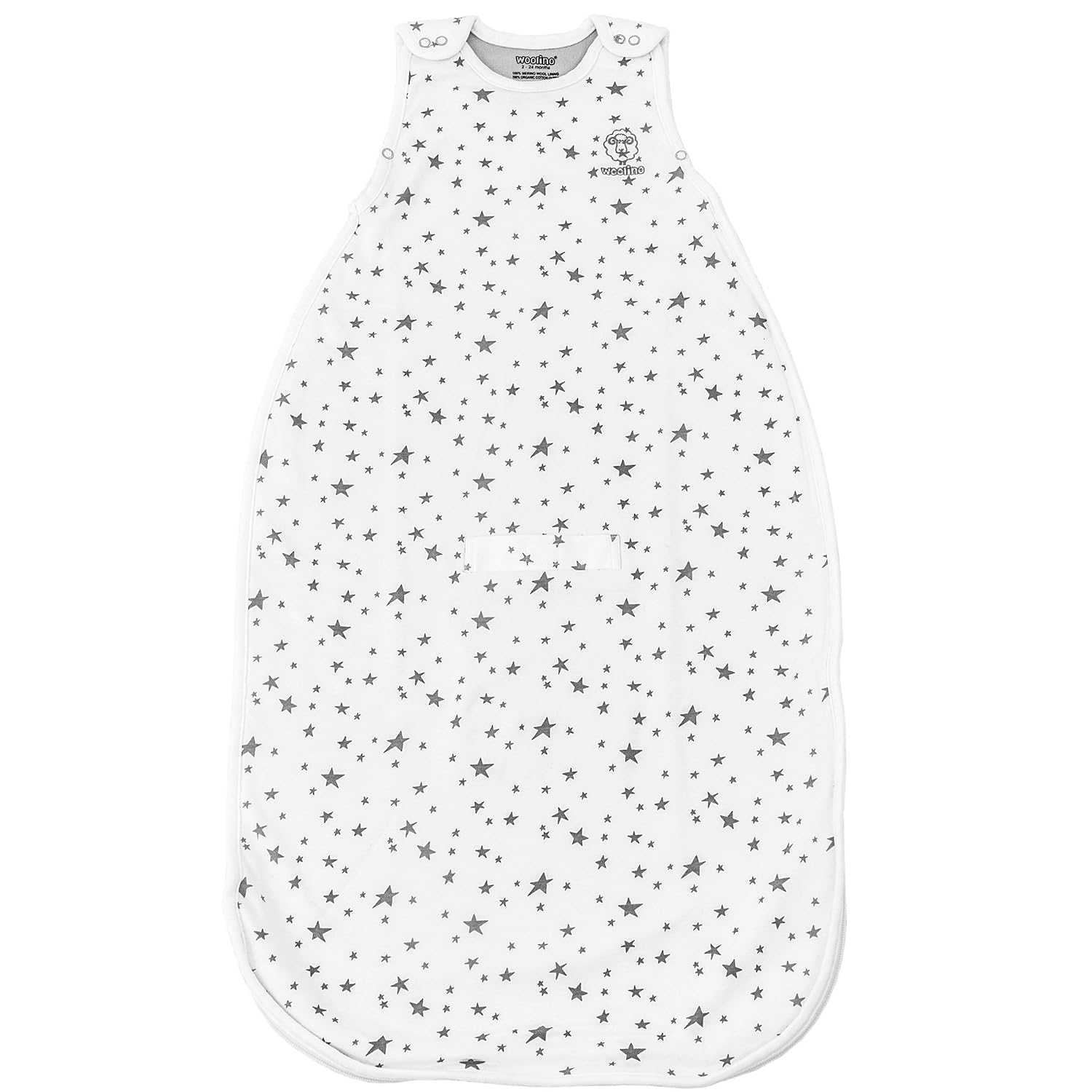 Woolino 4 Season Ultimate Baby Sleeping Bag - Merino Wool and Organic Cotton - Universal Size Adjustable Sleep Sack for Baby - Two-Way Zipper Sleeping Bag (2-24 Months) - Stars White