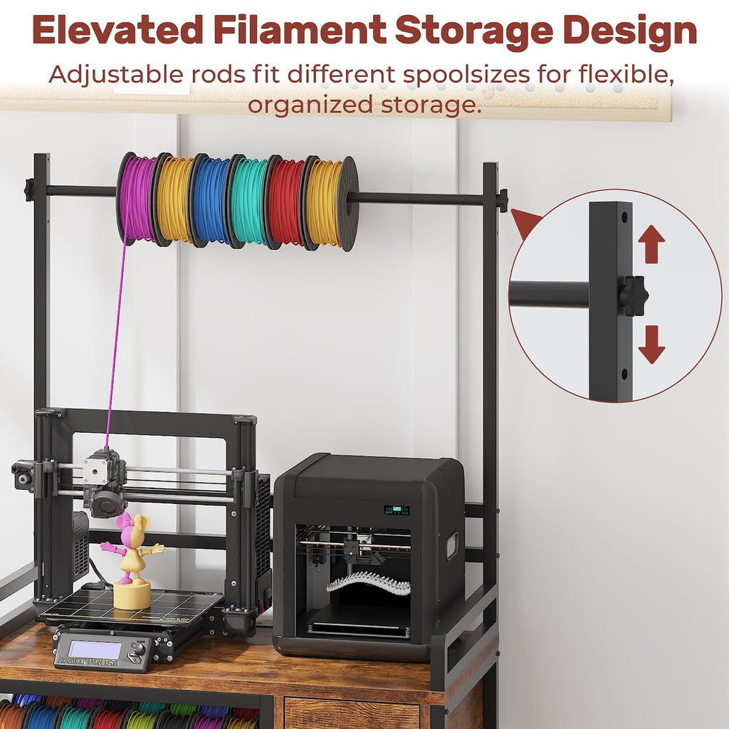 3D Printer Stand with Filament Storage – Tall 66' Heavy Duty Metal 3D Printer Table with Power Hub, Drawer & X-Bracket Stability for Workshop, Studio, Office