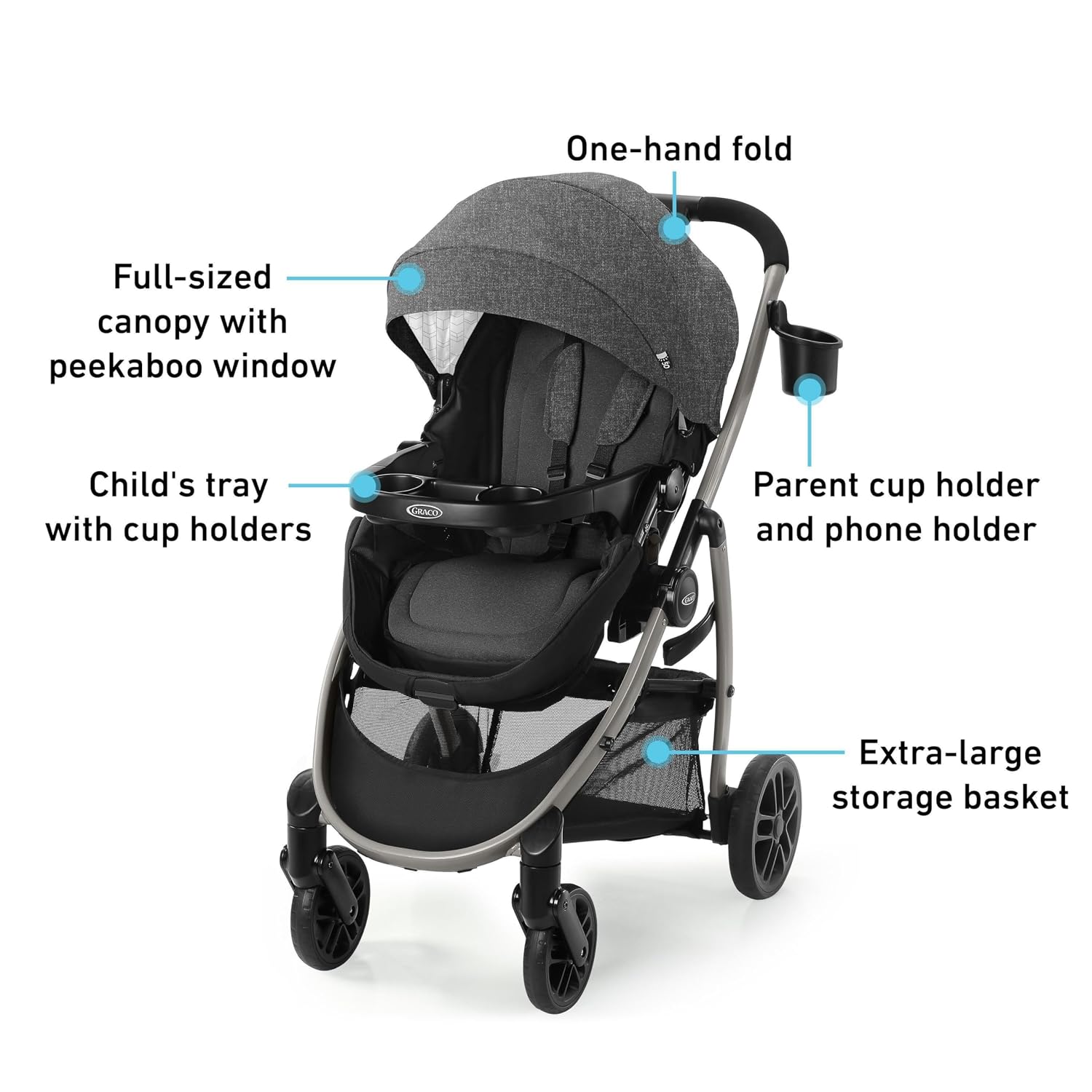 Graco® Redmond Modes Pramette Stroller 3-in-1 Convertible: Car Seat Carrier Infant Pramette to Toddler Stroller with Reversible Seat and One-hand Fold