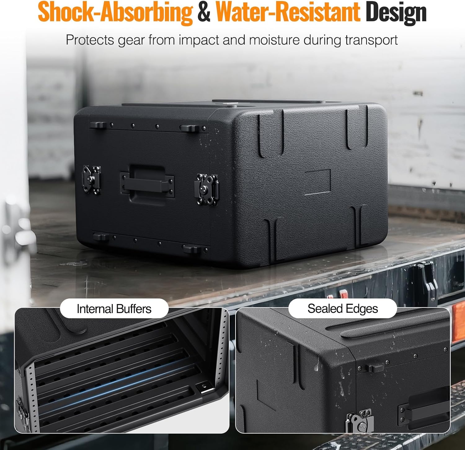 Phenyx Pro 6U Rack Case, 19' Rackmount Road Case, Detachable Front and Back Cover Storage, Shockproof & Waterproof, Audio Rack for Wireless Mic Systems, IEMs, Amplifiers (PRCSE-6UD)