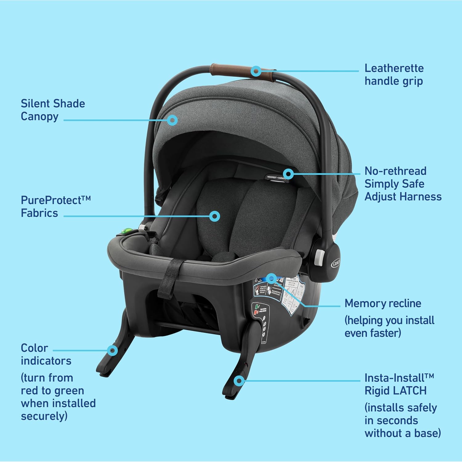 Graco® Gomax Infant Car Seat, Baseless Car Seat with Canopy, Rear Facing, Lightweight Carseat
