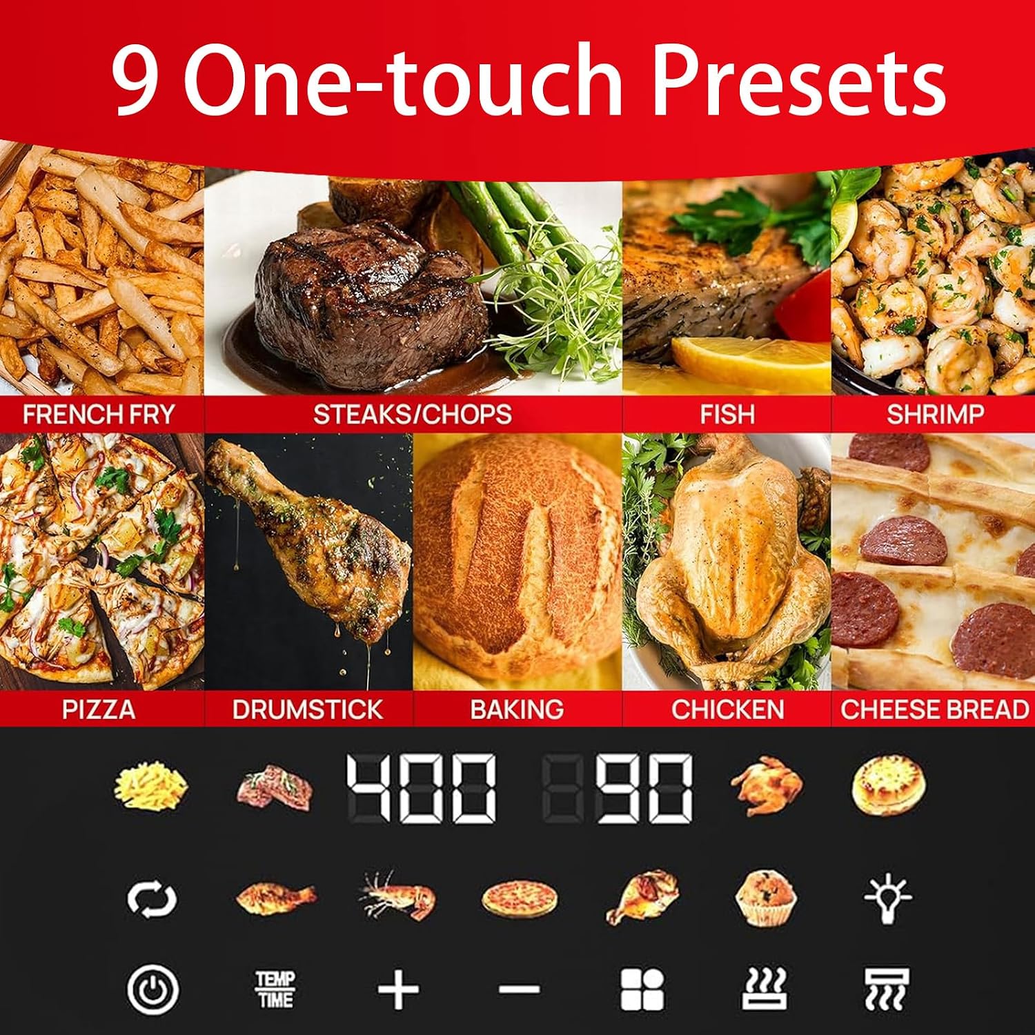 16 Qt Air Fryer Toaster Oven Combo with PFAS-Free Ceramic Coating and Viewing Window, XL 9-In-1 Convection Oven, Top 1700W Bottom 1500W, 180°F-400°F, Bake Dehydrate, Nonstick Tray, Black