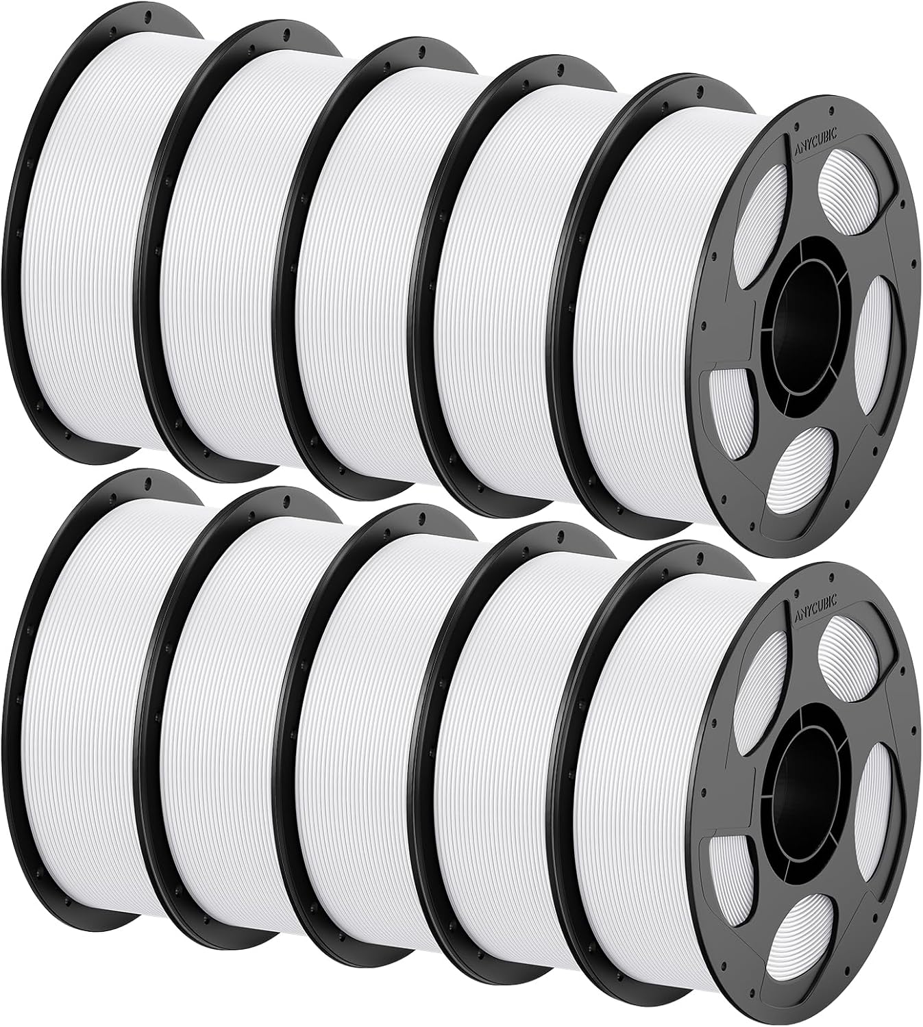 ANYCUBIC PETG Filament 1.75mm Bundle, 3D Printer Filament, Dimensional Accuracy +/- 0.02mm, Exceptional Toughness, 1KG Reusable Spool, 10KG White
