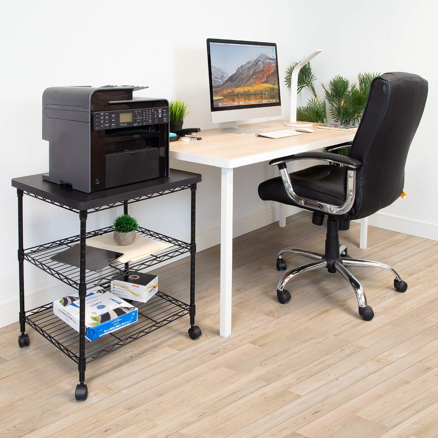 Mount-It! Printer Stand With Wheels | 3-Tier Large Printer Cart With Storage Shelves For 3D & Laser Printer, Scanner, Heat Press | Rolling Metal Utility Table For Home and Office Use, 200 Lbs Capacity