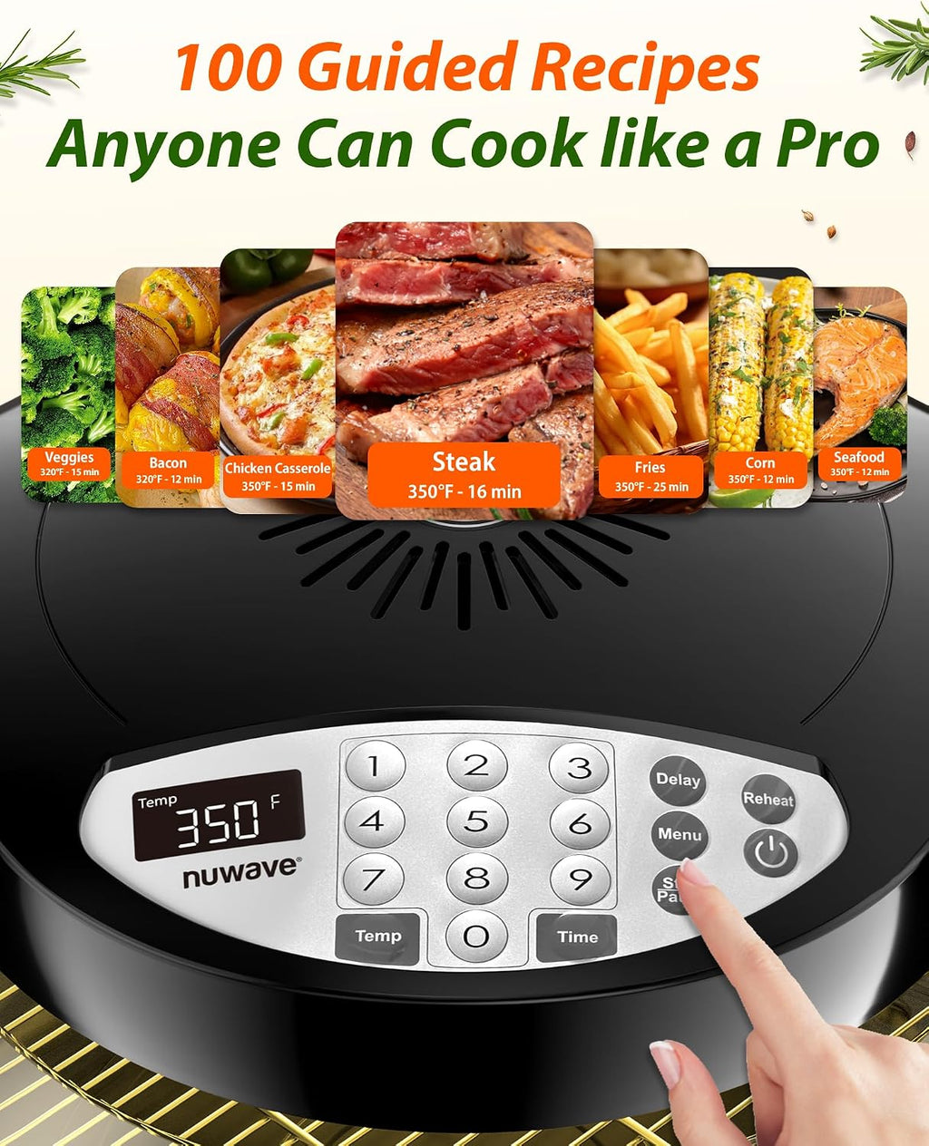 Nuwave Oven Pro Plus Air Fryer, Infra-Red Countertop, 2025 Advanced Convection, No Defrosting or Preheating, Cook Fresh or Frozen, Durable Power Dome, 100 Presets & 50 Memory, PFAS Free, Black