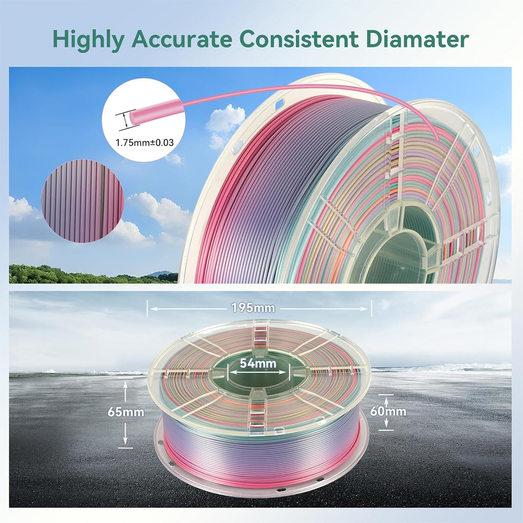 Kingroon Silk Rainbow PLA Filament Bundle 10kg (22lbs), 10 Spools 1.75mm Multicolor Gradient 3D Printing Filament, ±0.03mm Accuracy, No Clogging for FDM 3D Printers