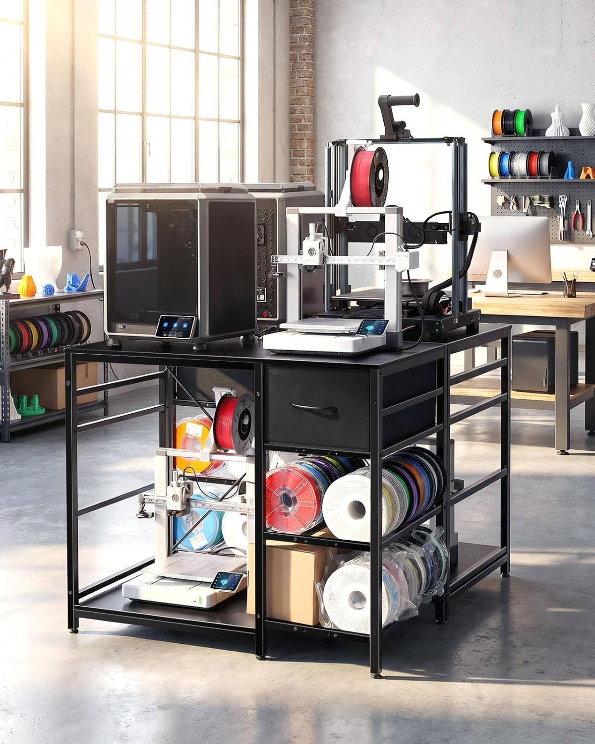 3D Printer Stand with Filaments Storage - 3D Printer Table Filament Storage Rack Heavy Duty 3D Print Desk with Drawer for Workshop Studio Office