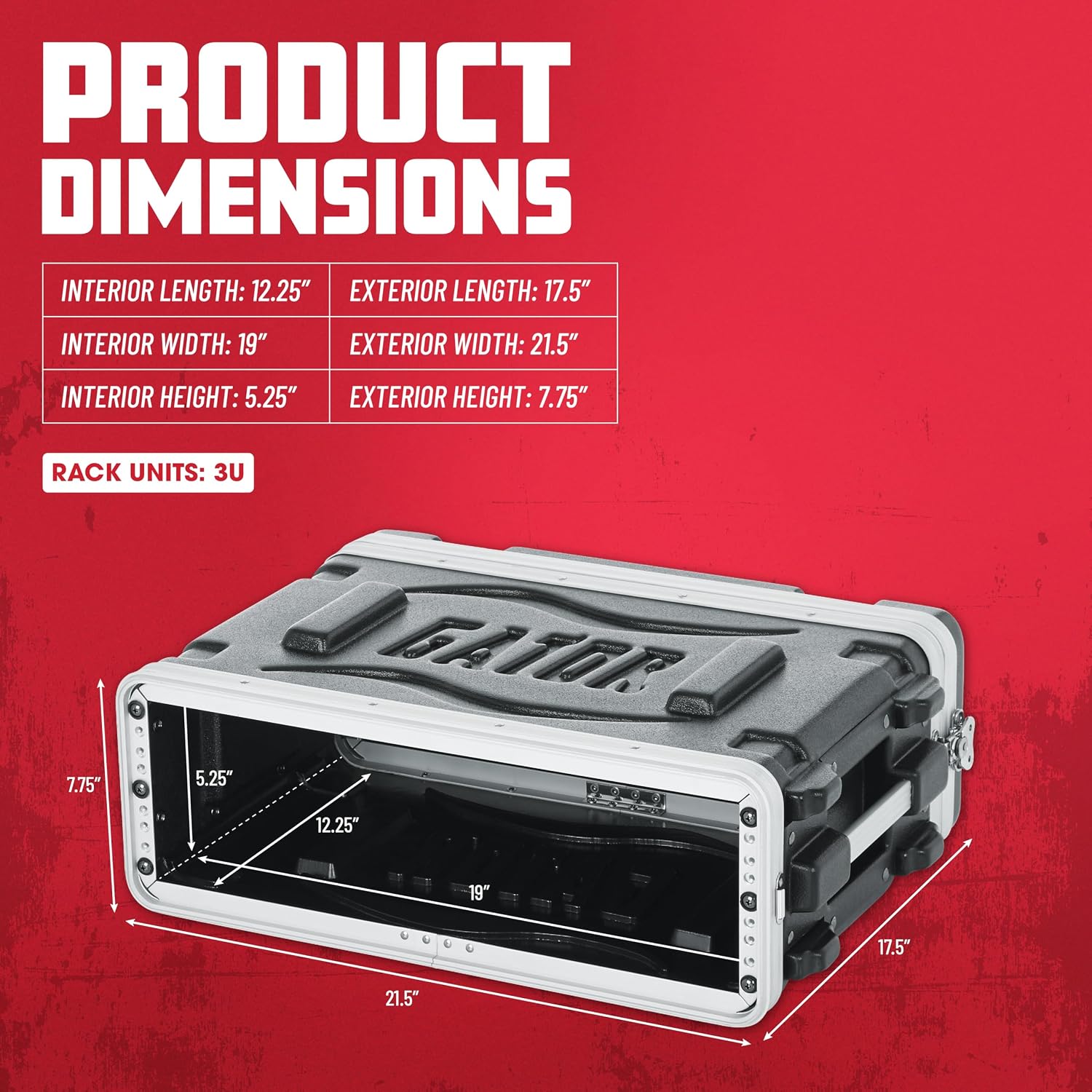 Gator Cases Lightweight Molded 3U Rack Case with Heavy Duty Latches, Shallow 14.25' Depth (GR-3S)