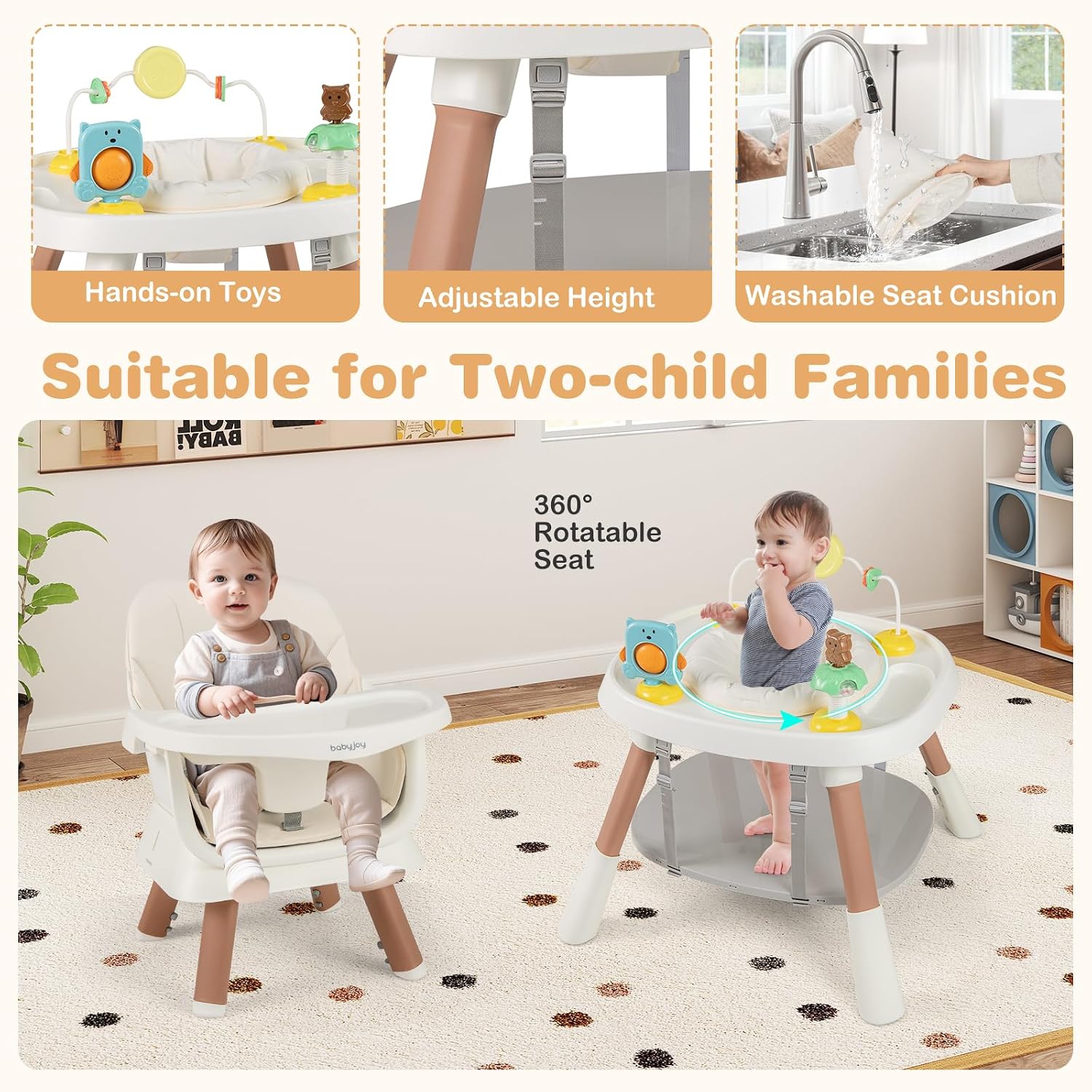 BABY JOY 16 in 1 High Chair, Convertible Baby Highchair for Babies and Toddlers with Activity Center, Booster Seat, Building Block Table, Toddler Chair with Safety Harness, Removable Tray (White)
