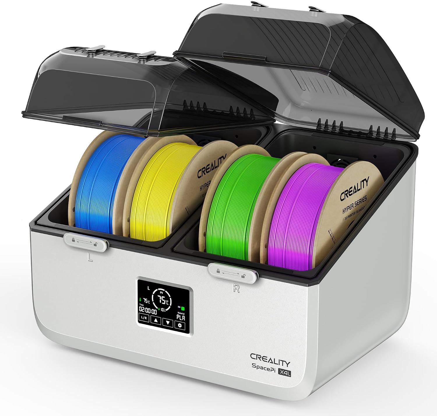 Creality Space Pi X4L Filament Dryer, 4 Spools 3D Printer Filament Dehydrator with Dual Independent Heating Chambers, 75°C High Temp & Smart Drying Box, Moisture-Proof Storage for PLA,PETG,TPU,ABS,etc