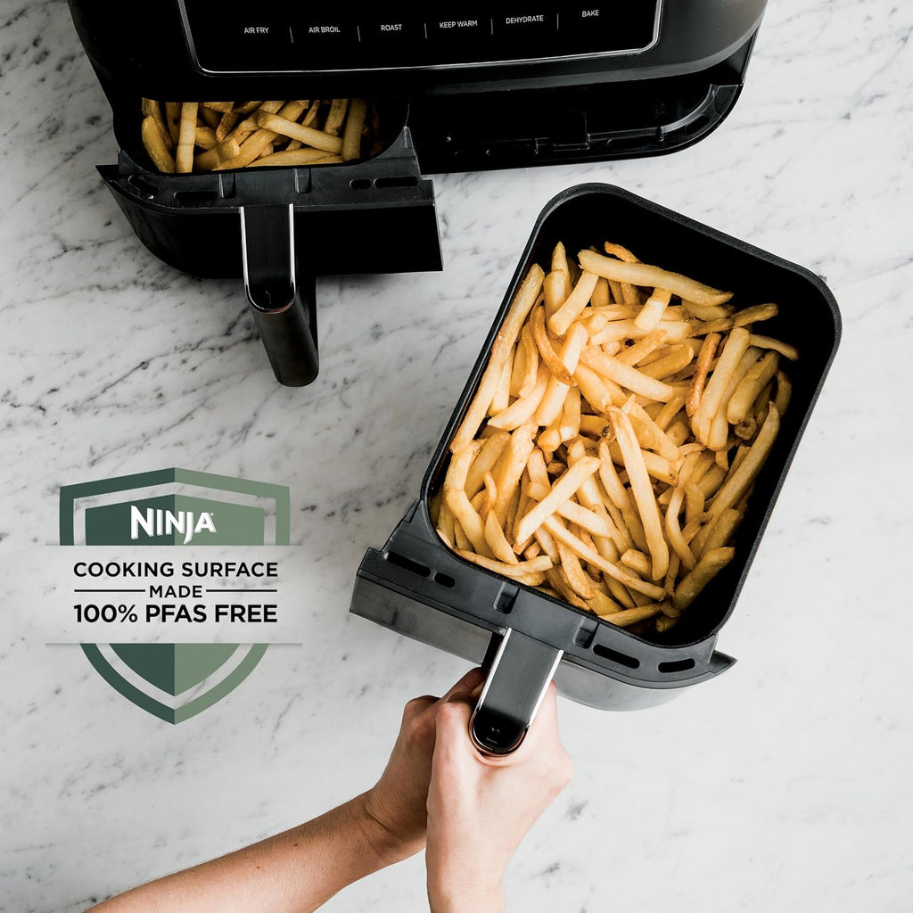 Ninja Foodi Air Fryer | 6-in-1 with 10-QT DualZone Baskets | Smart Finish to Cook 2 Foods at Once | Air Fry, Broil, Roast, Dehydrate, Keep Warm & Bake | 450° F |XL Capacity | Black | DZ302