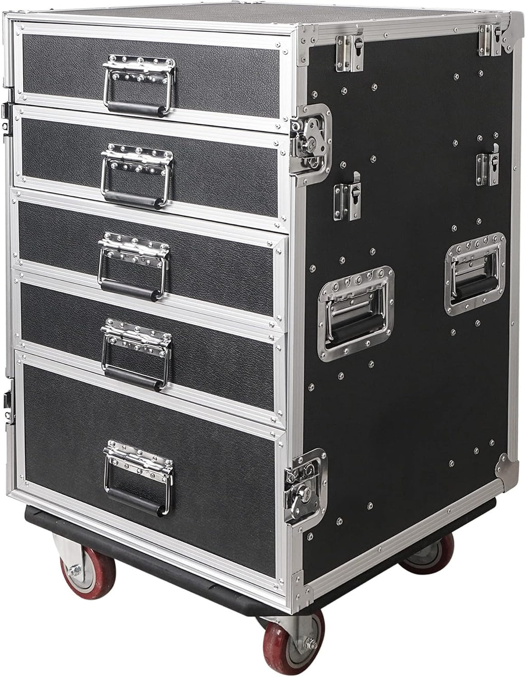 Sound Town Enhanced Thickness 1/2' (12mm) Plywood Road Case with 5-Drawer and Table for Customizable Stage and Studio Utility Equipment Storage, Pro Tour Grade (STRC-PROWT5D)