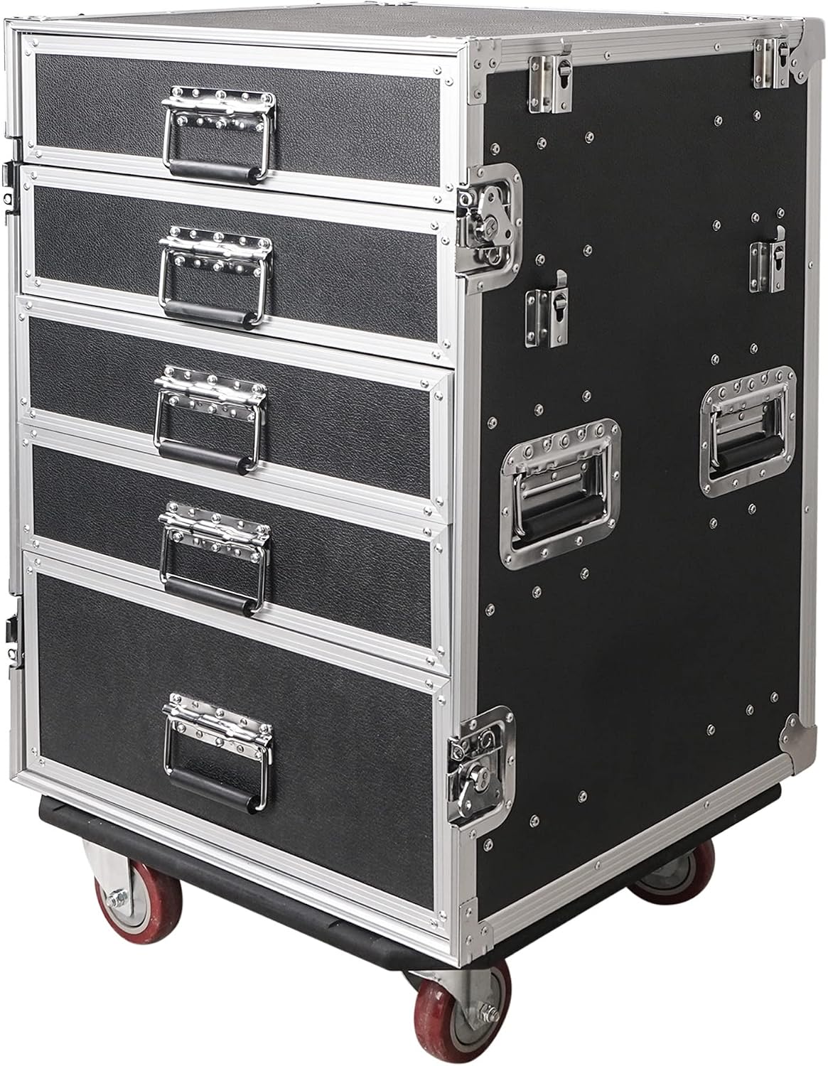 Sound Town Enhanced Thickness 1/2' (12mm) Plywood Road Case with 5-Drawer and Table for Customizable Stage and Studio Utility Equipment Storage, Pro Tour Grade (STRC-PROWT5D)
