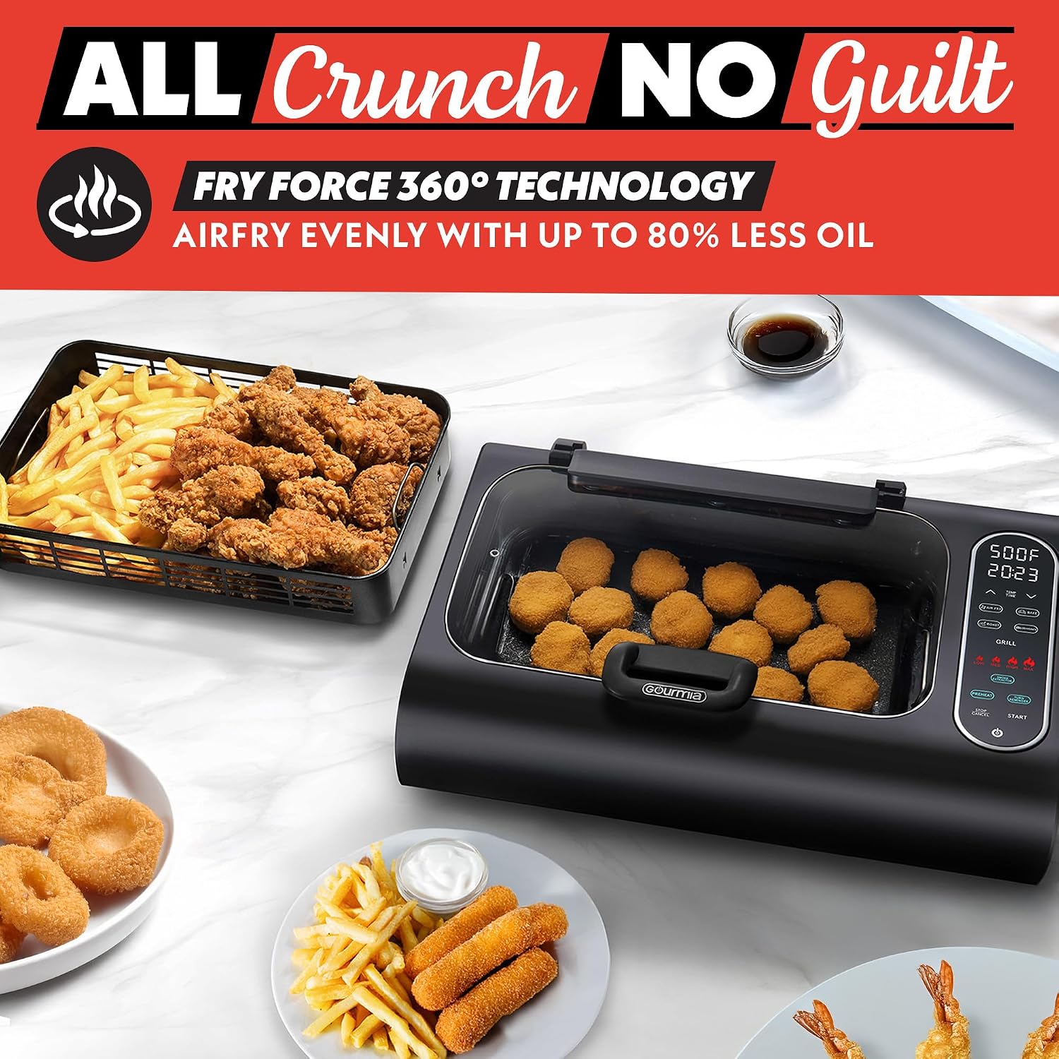 Gourmia Smokeless Indoor Grill & Air Fryer raclette grill with Smoke Extracting Technology for indoor grill Extra-Large Nonstick Cooking electric grill indoor Korean BBQ Style 6 Quart FoodStation™