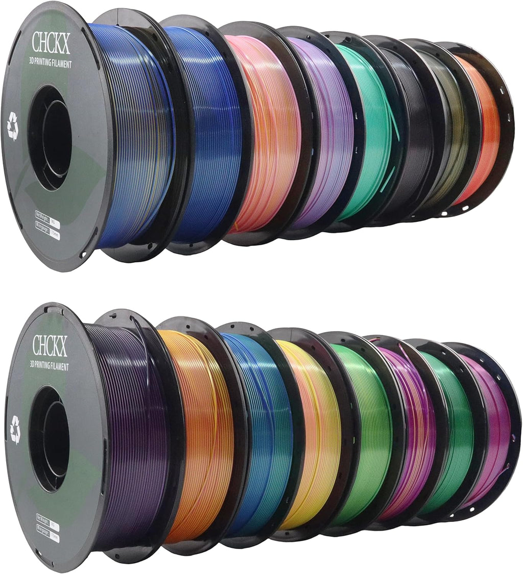 16 Pack PLA Filament Bundle, Silk Dual Color PLA Filament, 1.75mm, 1kg Spool (2.2lbs), Dimensional Accuracy +/- 0.02mm, 16 Different Dual Colors Gradient Filament for Most FDM 3D Printers