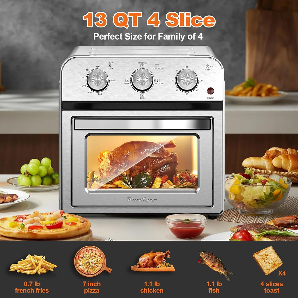 Majnesvon 4-Slice Air Fryer Toaster Oven Combo - 360° Hot Air Circulation & Larger capacity, Timer & Temp Control, Stainless Steel 7-in-1 Convection Oven Countertop, Low Oil for Family Cooking (White)