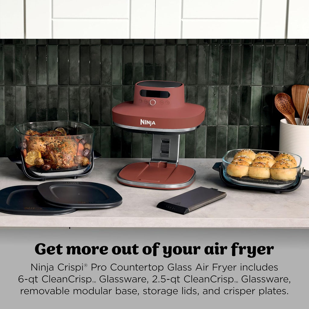 Ninja Crispi Pro 6-in-1 Glass Air Fryer | 450°F, Nontoxic, 6qt & 2.5qt Containers & Lids | Microwave, Freezer, Dishwasher Safe | Max Crisp, Air Fry, Bake, Roast, Recrisp, Dehydrate | Amber, AS101OR