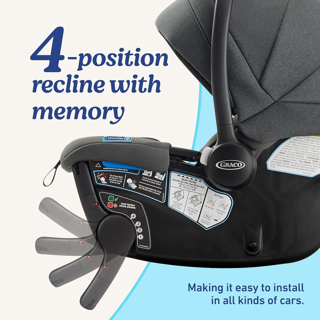 Graco® Gomax Infant Car Seat, Ace, Lightweight, Reclining Rear Facing Car Seat Installs with or Without a Base