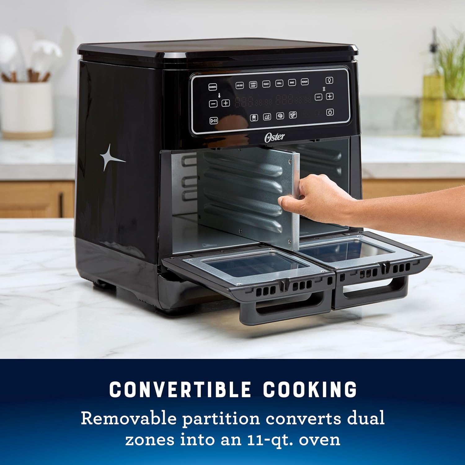 Oster 11-Quart Dual Air Fryer Oven with 2 Cooking Zones, Large Capacity Air Fryer with 6 Cooking Functions & 2 Baskets