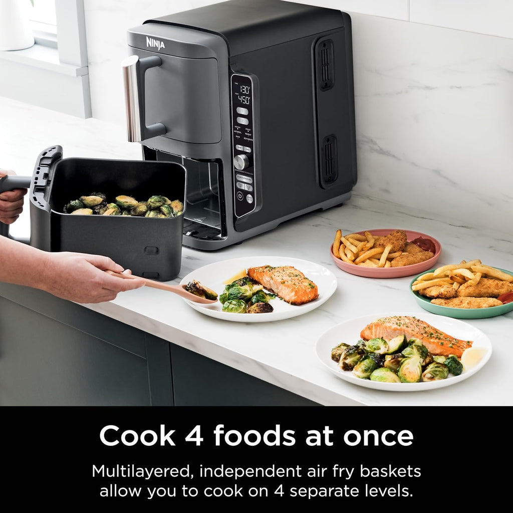 Ninja DoubleStack XL 2-Basket Air Fryer, Smart Cook System, DoubleStack Technology Cooks 4 Foods at Once, 10 QT, 6-in-1, Air Fry, Broil, Bake, Easy Meals, Easy Clean,Grey, SL401 (Renewed)