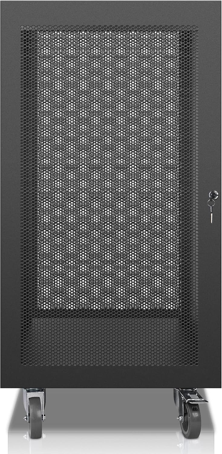 Sound Town 21U Universal Steel Rack, w/Mesh Doors, Locking Casters, Vented Side Panels for Audio Video, Server and Network Equipment (STRK-M21UWD)