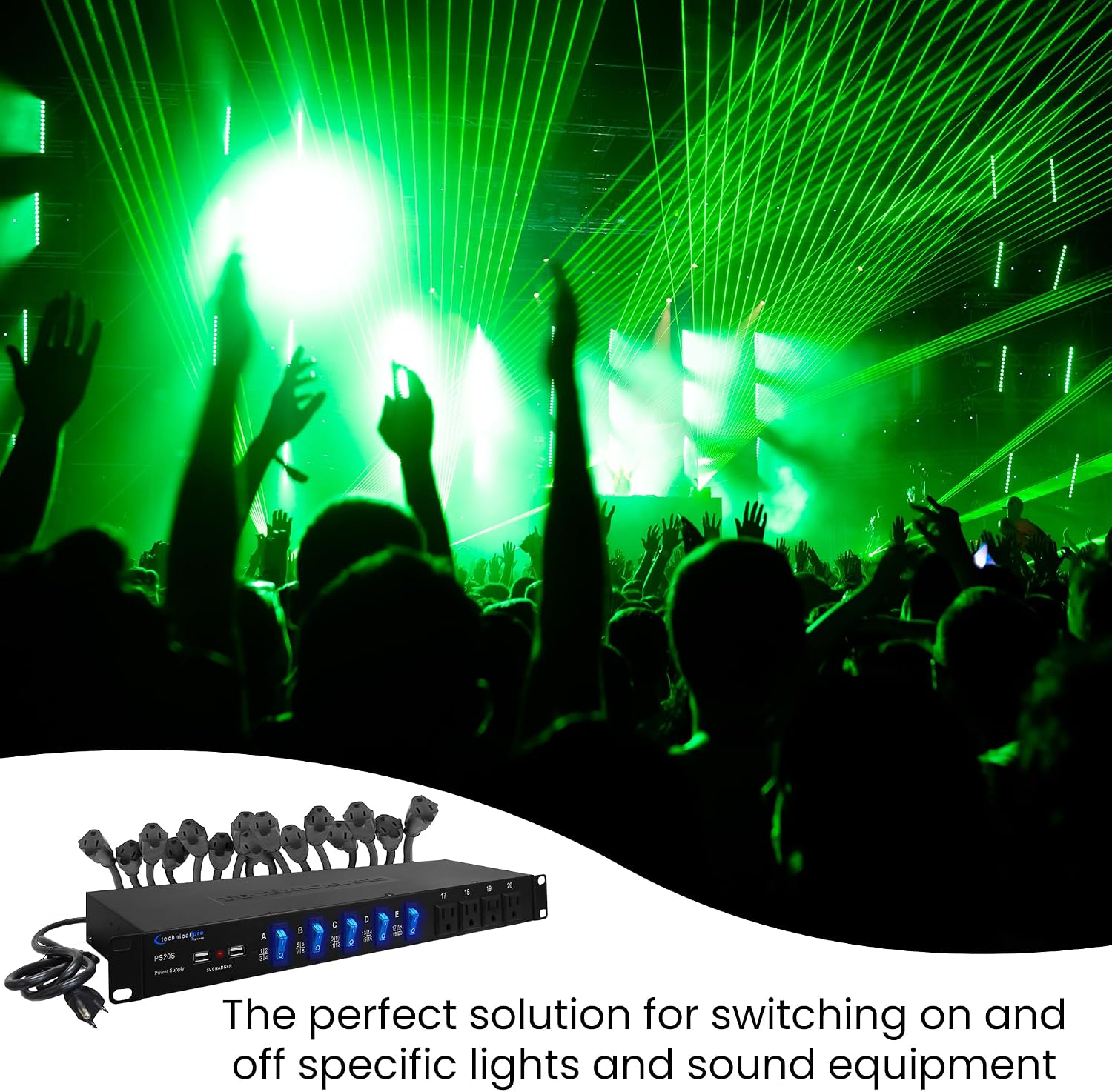 Power Strip Surge Protector, 19-Inch Rack Mount, 20 Outlets – 16 Rear 120V 3-Prong Sockets, 4 Front AC Outlets, 3 USB Ports, 5V Charging, Ideal for Home, Office & Server Rack by Technical Pro