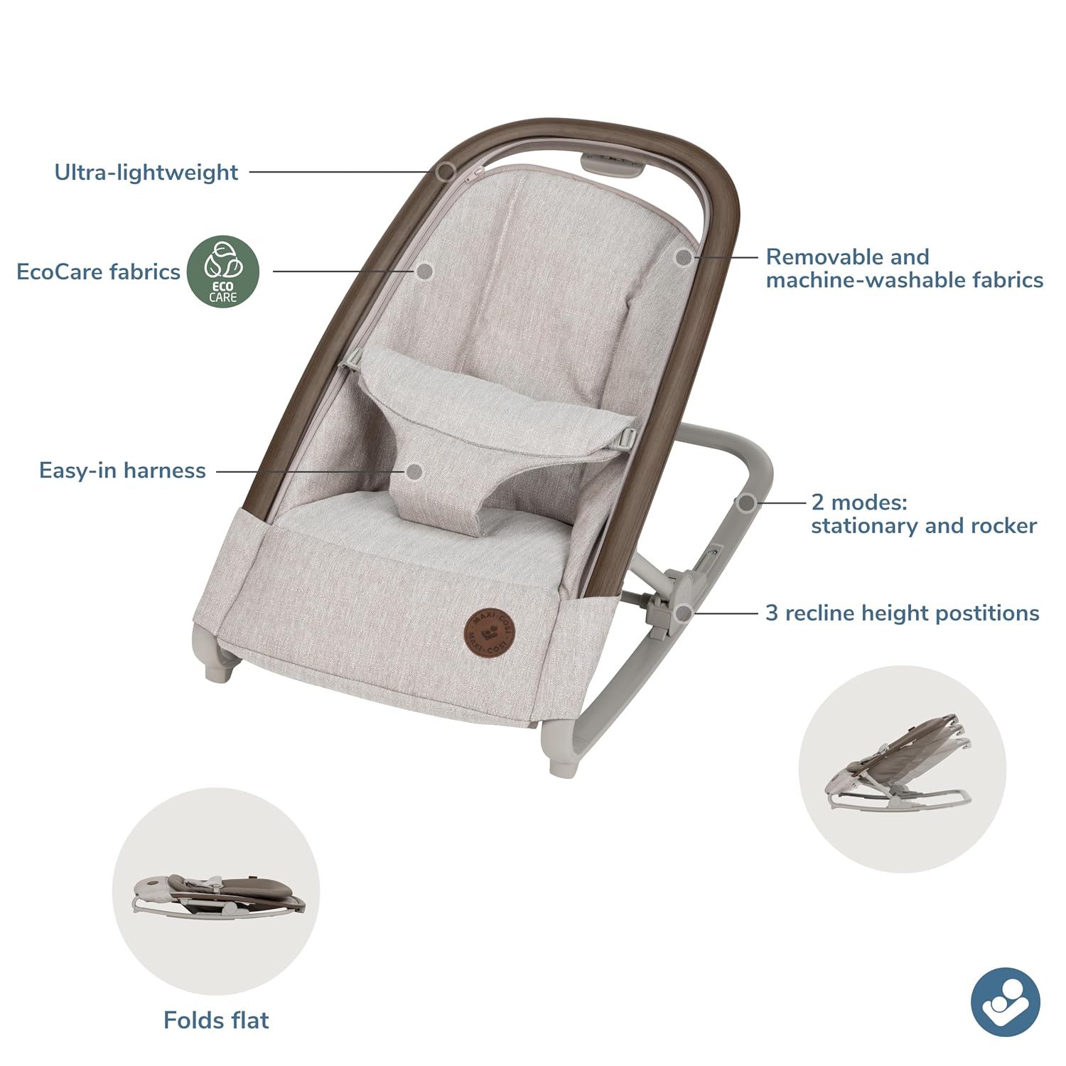 Maxi-Cosi Kori 2-in-1 Baby Bouncer Seat for Infants, Baby Rocker Chair, Portable Bouncer, Truffle