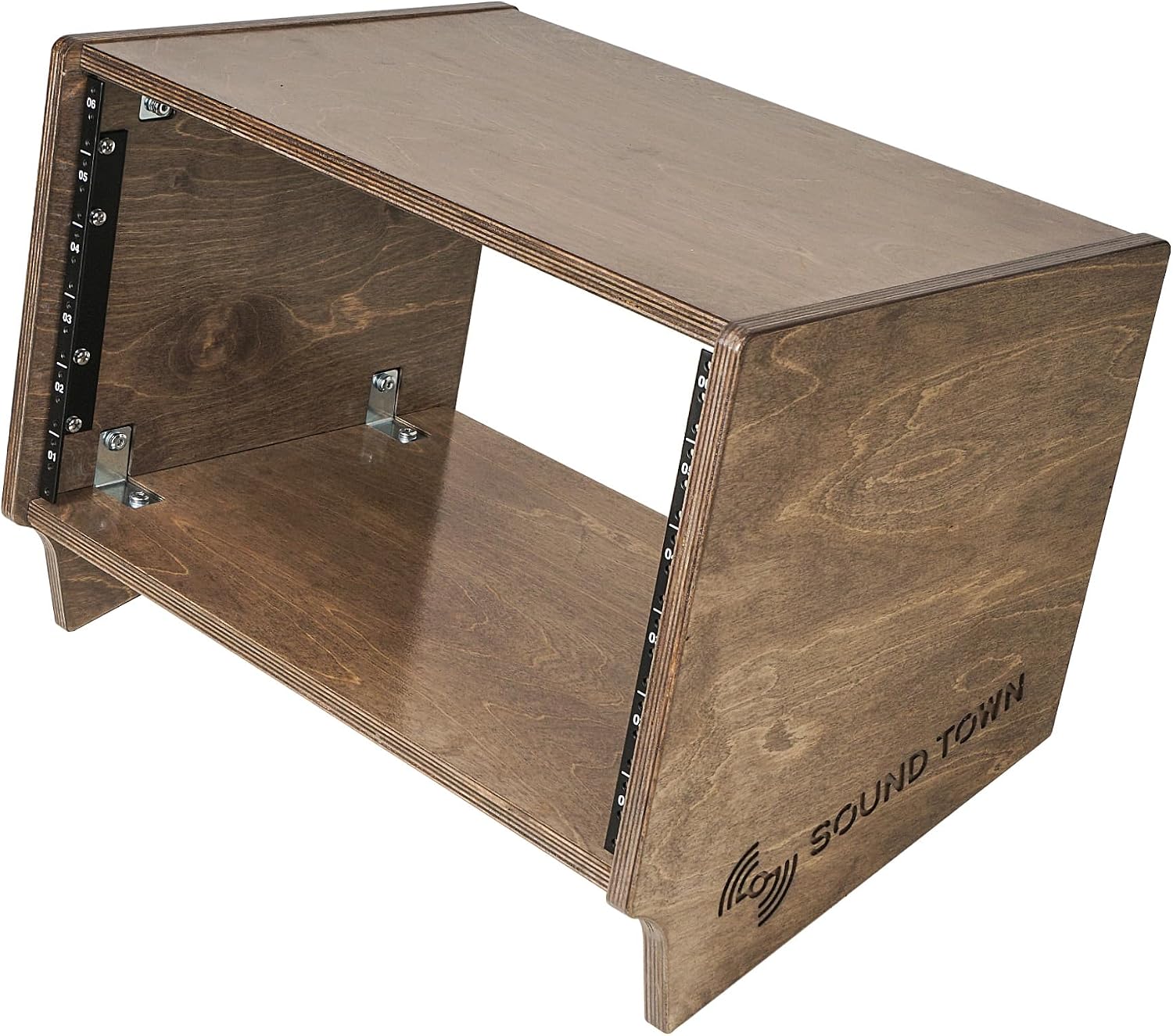 Sound Town DIY 6U Angled Desktop Turret Studio Rack with Solid Baltic Birch Plywood, Weathered Brown, Assembly Required (SDRK-Y6SLB)