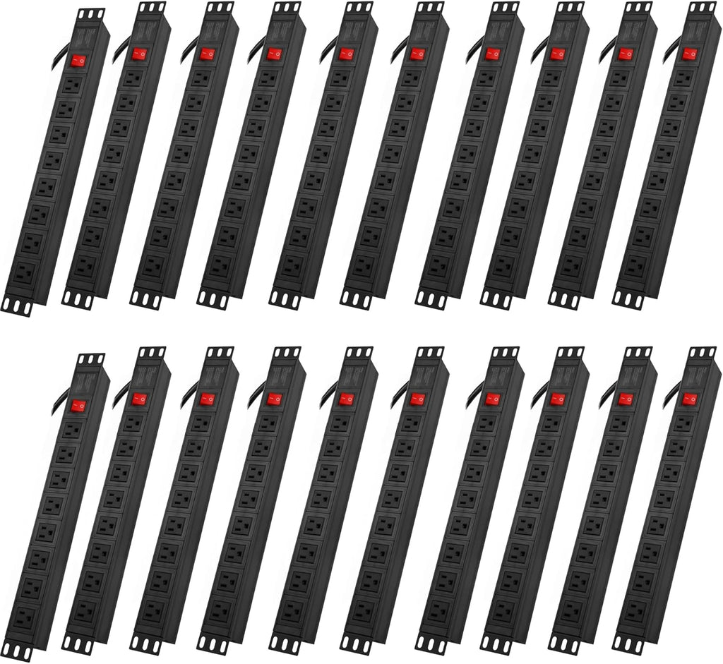 20PCS Power Strip Surge Protector Rack-Mount PDU, 8 Right Angle Outlets Wide-Spaced, Mountable Power Strip Heavy Duty for Server Racks, Commercial, 300J (Black 6FT)