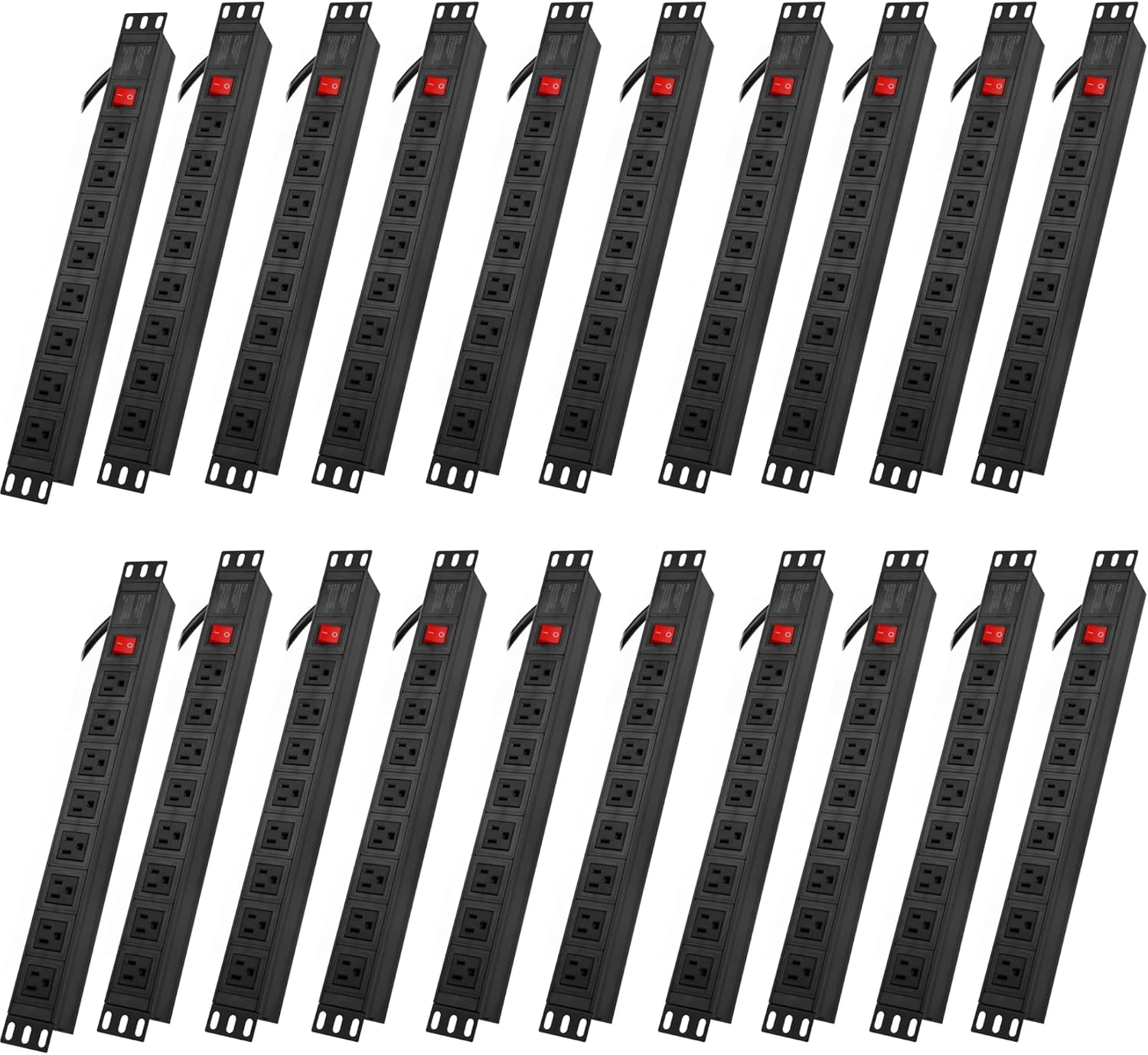 20PCS Power Strip Surge Protector Rack-Mount PDU, 8 Right Angle Outlets Wide-Spaced, Mountable Power Strip Heavy Duty for Server Racks, Commercial, 300J (Black 6FT)