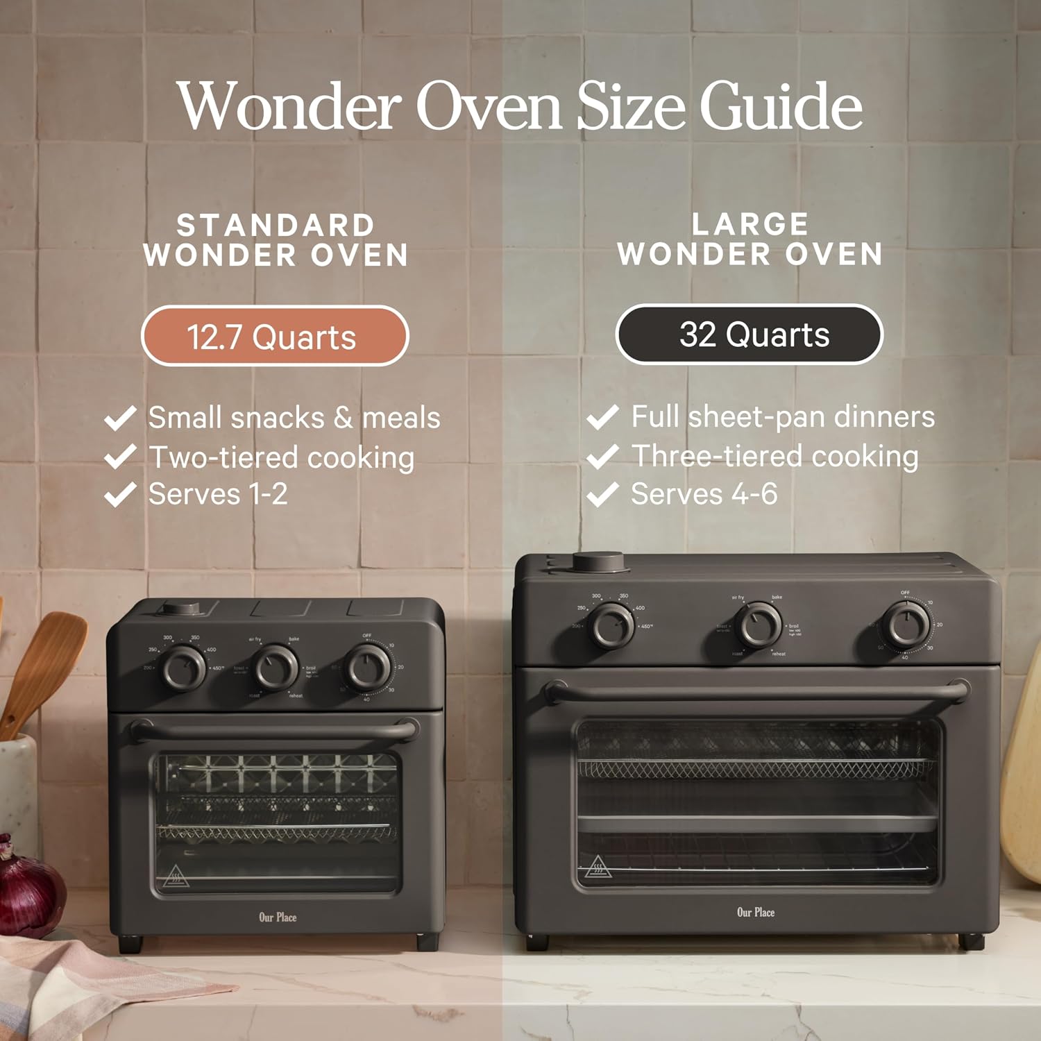 Our Place Wonder Oven | 6-in-1 Stainless Steel Air Fryer Toaster Oven Combo with Basket, Rack, Pan & Tray | Compact 13 QT Countertop Capacity - Toast, Roast, Bake, Reheat, Broil & Steam | Blue Salt