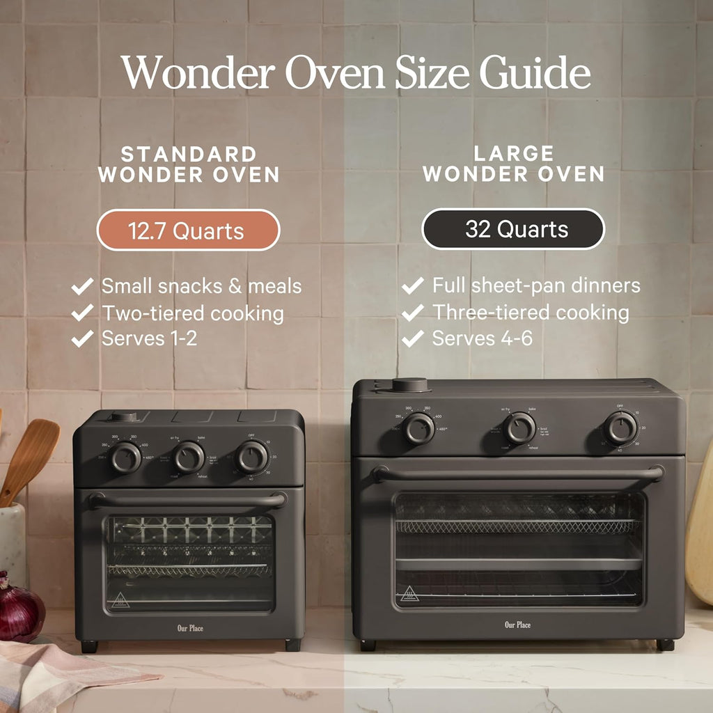 Our Place Wonder Oven | 6-in-1 Stainless Steel Air Fryer Toaster Oven Combo with Basket, Rack, Pan & Tray | Compact 13 QT Countertop Capacity - Toast, Roast, Bake, Reheat, Broil & Steam | Steam
