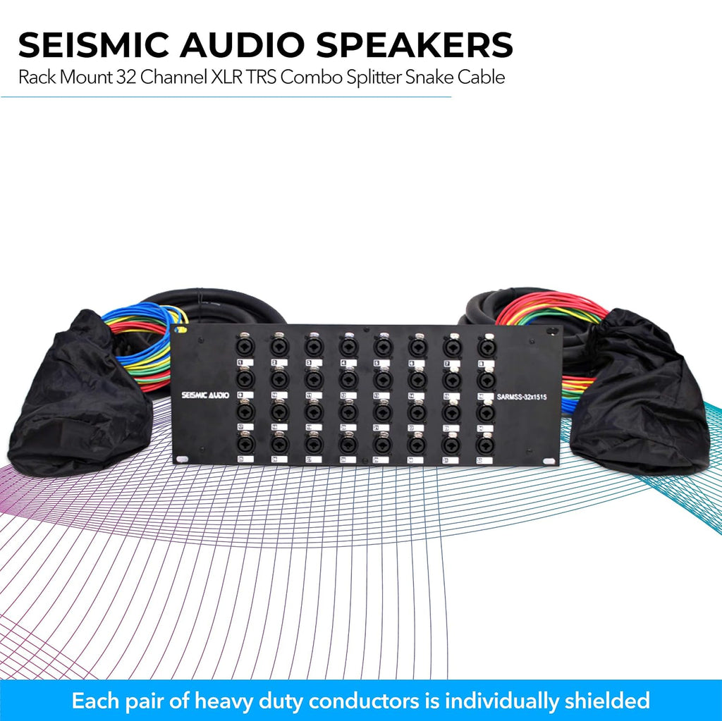 Seismic Audio Speakers Rack Mount 32 Channel XLR TRS Combo Splitter Snake Cable, 5' And 15' XLR Trunks, 32 Channel Splitter