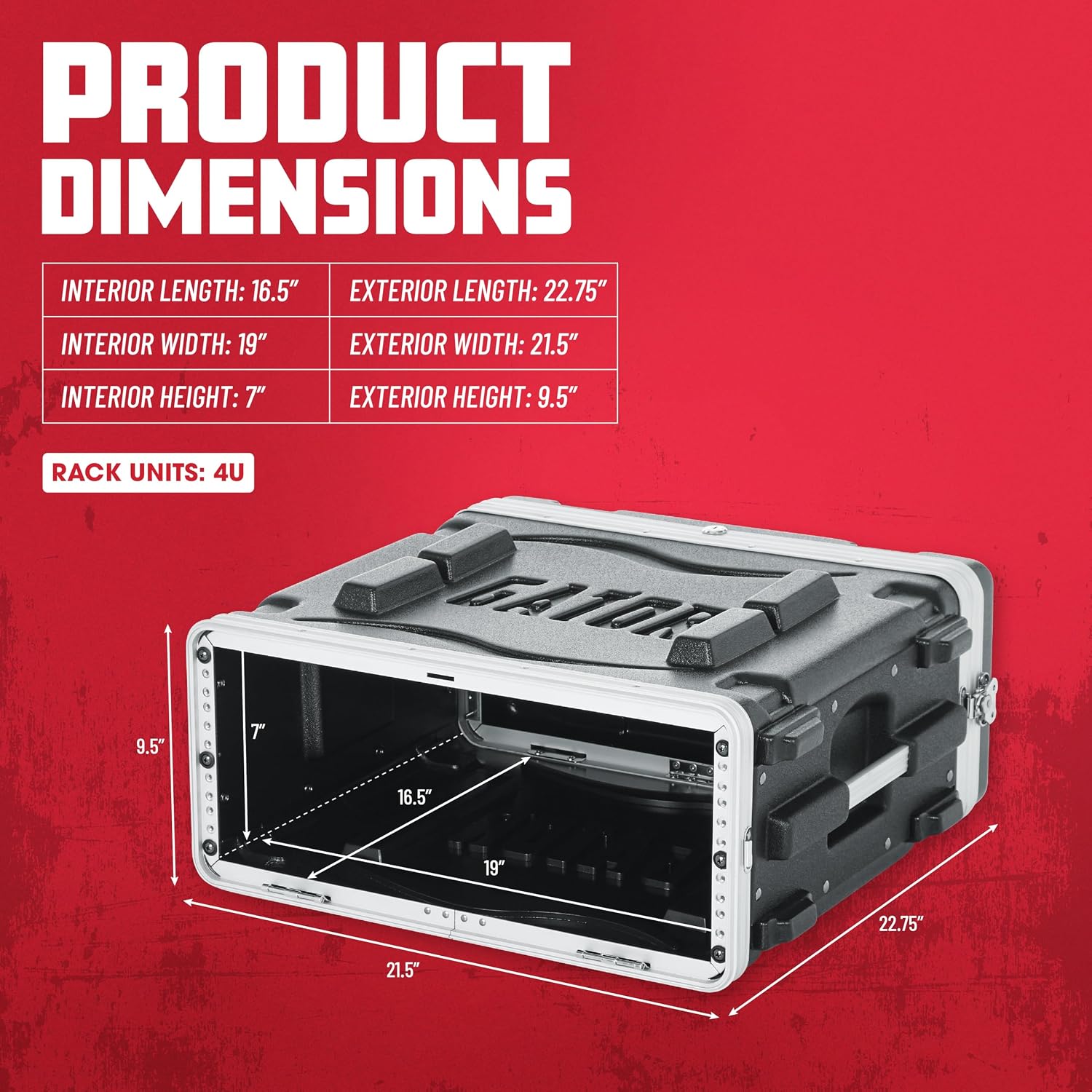 Gator Cases Lightweight Molded 4U Rack Case with Heavy Duty Latches, Standard 19.25' Depth, (GR-4L)