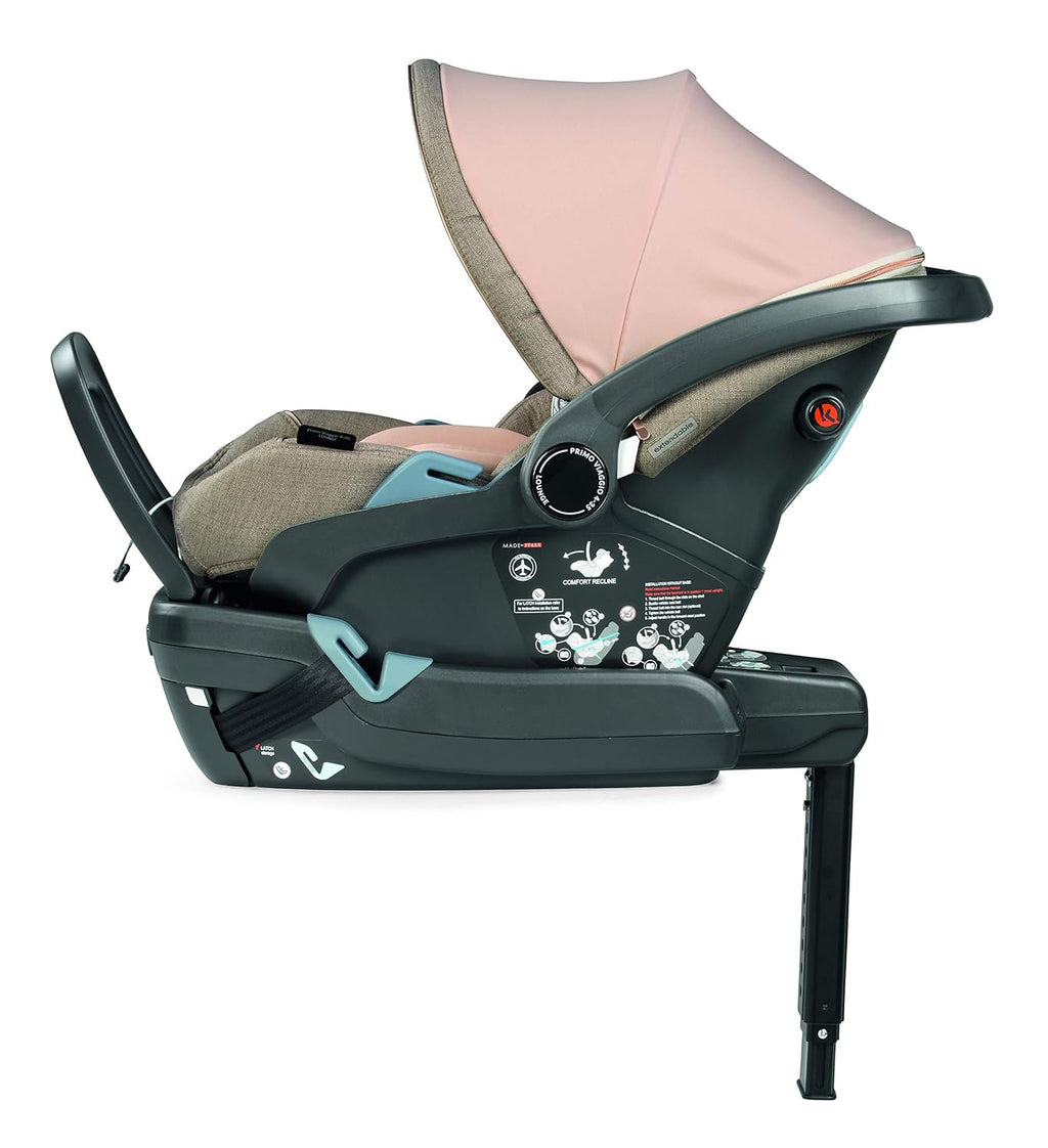 Peg Perego Primo Viaggio Lounge - Reclining Rear Facing Infant Car Seat - Includes Base with Load Leg & Anti-Rebound Bar - for Babies 4 to 30 lbs - Made in Italy - Mon Amour (Pink & Beige)