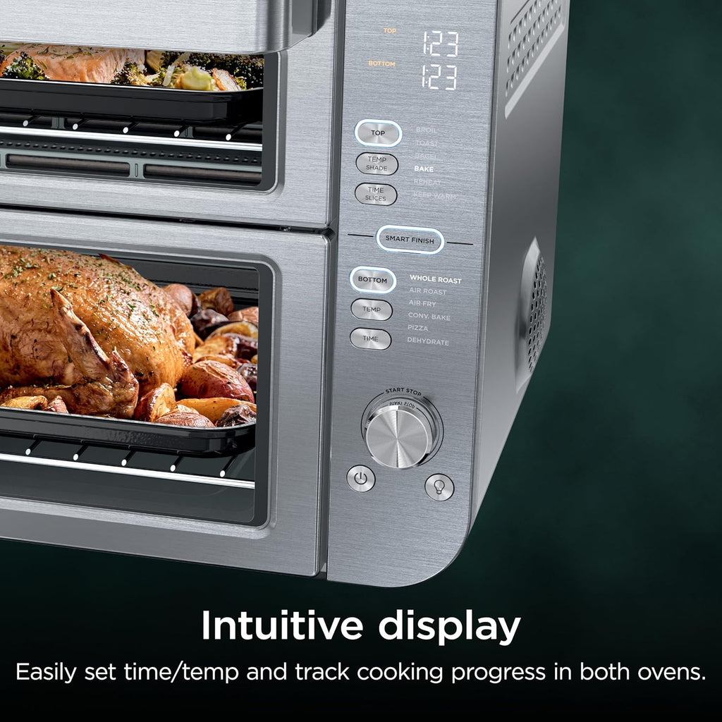 Ninja Air Fryer Toaster Oven Combo | Double Stack XL | 12-in-1 | Fits 4.5 lb Chicken & 6lbs of Wings | Smart Finish Cook 2 Different Meals at Same Time | Countertop Oven | Stainless Steel | DCT601
