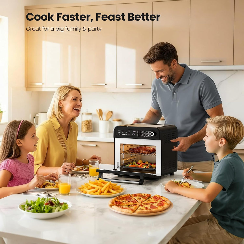 Kismile 18QT Air Fryer Toaster Oven Combo, 12-in-1 Countertop Convection Airfryer Oven, Adjustable 70–450℉ Temperature, Bake, Reheat & Broil, Fits 8-10″ Pizza, Complete Accessories Included, Black