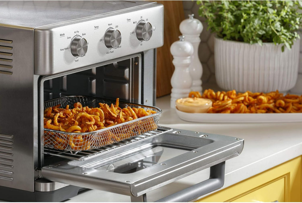 GE Mechanical Air Fryer Toaster Oven + Accessory Set | Convection Toaster with 7 Cook Modes | Large Capacity Oven - Fits 12' Pizza | Countertop Kitchen Essentials | Stainless Steel