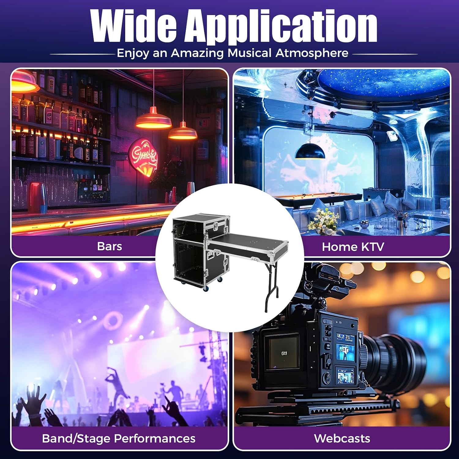 12U PA DJ Rack with DJ Table Top,DJ Work Table, Casters, Pro Tour Grade, Audio Rack/Road Case Vertical Rack Recording Studio Cabinet Racks for DVD Players, DJ Signal