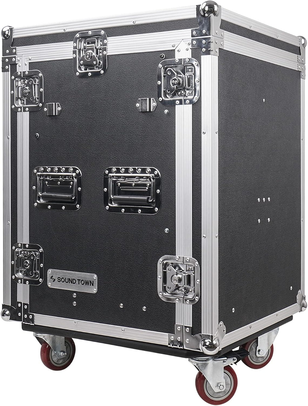 Sound Town 14U PA DJ Pro Audio Rack/Road ATA Case with 2U Drawer, 11U Slant Mixer Top, Two DJ Work Tables, Casters, Pro Tour Grade (MR-DR14UT2)