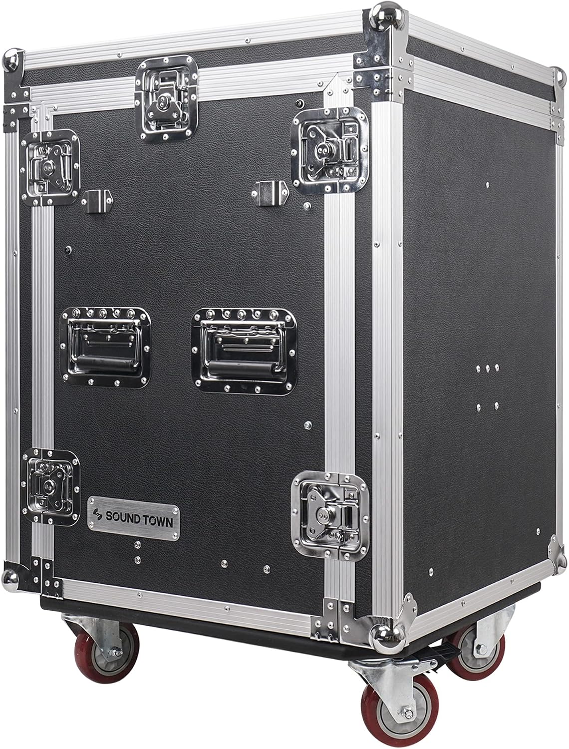 Sound Town 14U PA DJ Pro Audio Rack/Road ATA Case with 2U Drawer, 11U Slant Mixer Top, Two DJ Work Tables, Casters, Pro Tour Grade (MR-DR14UT2)