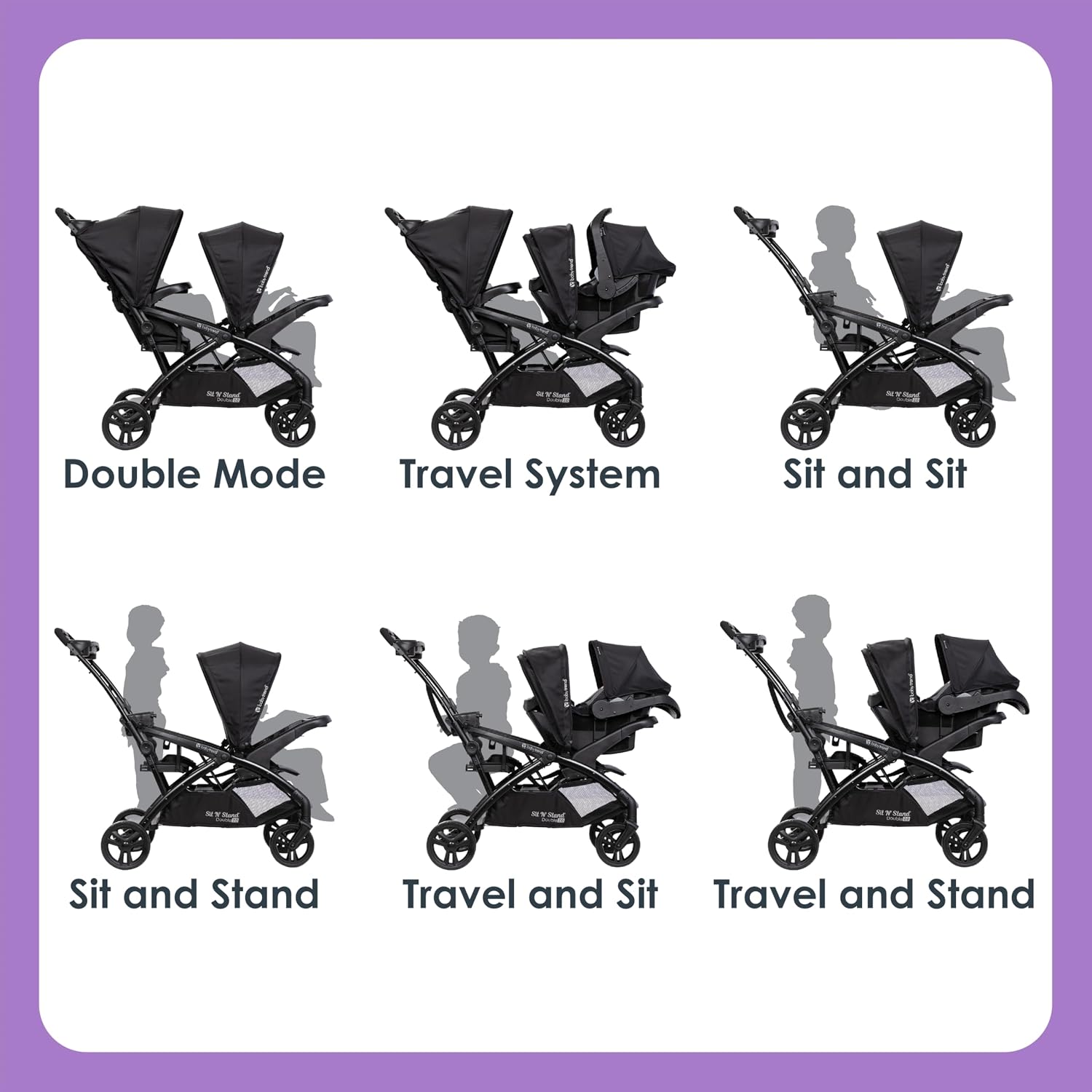 Baby Trend Sit N' Stand® Double 2.0 Stroller, Dash Black