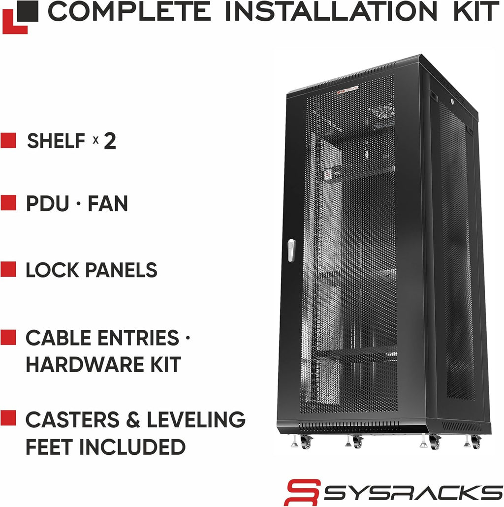 27U Wall Mount Server Rack Cabinet, 19' Enclosed Network & IT Rack, 24' Deep, Locking Mesh Door