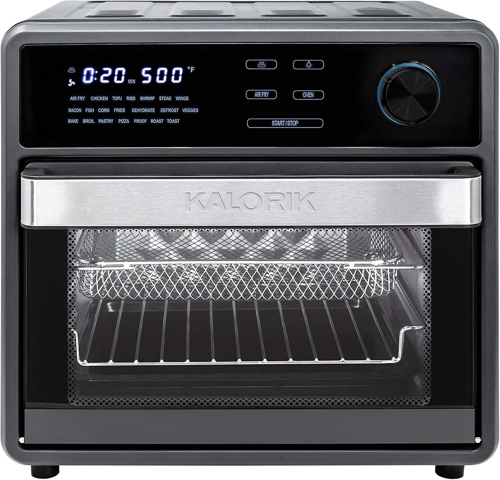 Kalorik MAXX® Touch 16 Quart Air Fryer Oven, 9-in-1 Air Fryer Toaster Oven Combo, 21 presets, 500°F, 5 Accessories, Recipe Book, 1600W, Black Stainless Steel, AFO 47804 BK