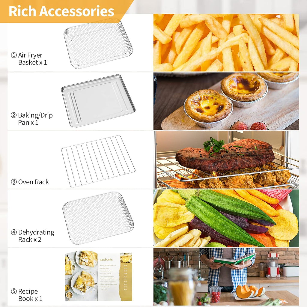 21 QT Air Fryer Toaster Oven Combo, 1800W Electric Digital Countertop Convection Oven w/ 360°Circulation, LCD Display, 8-in-1 Air Fryer, Toast, Thaw, Dehydrate, w/ 5 Accessories & Recipe