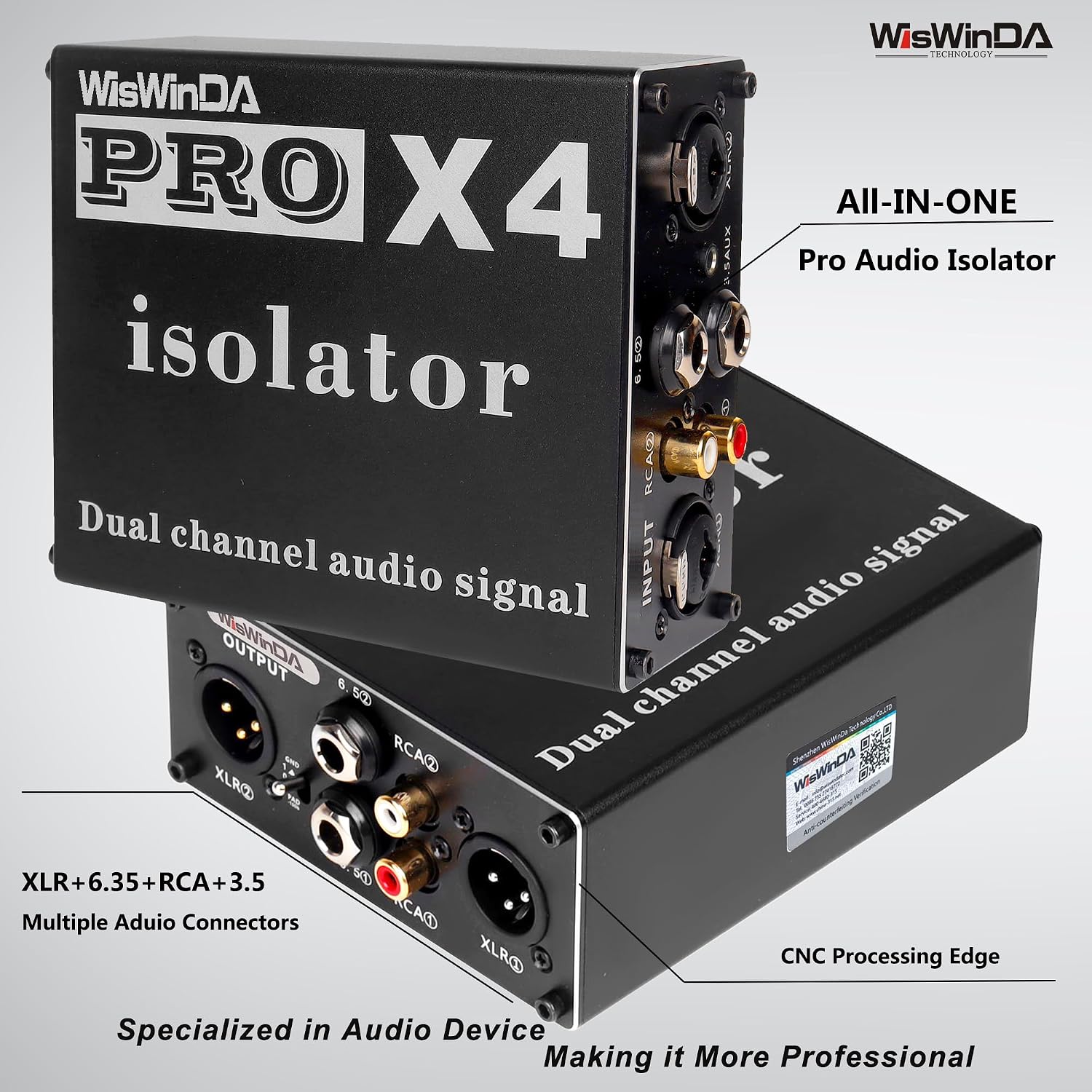 Pro X4 Multi-Purpose 2Channels XLR/RCA/AUX/TS/TRS Passive Hum Eliminator Box for Audio Equipments Ground Loop Isolator Noise Filter for Different Audio Systems Using