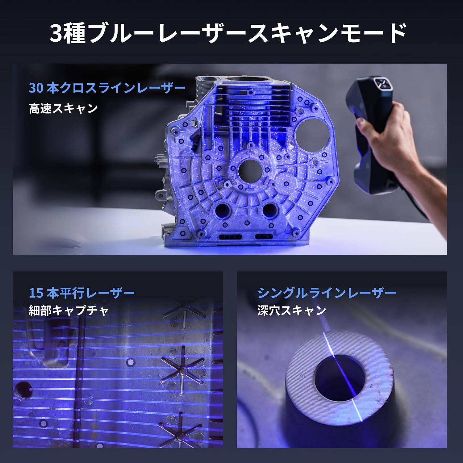 Revopoint MetroY 3D Scanner for 3D Printing, Up to 0.01 mm Precision, 30+15+1 Industrial Blue Laser Handheld Scanner, Streaming Screen Sharing, for Industrial 3D Modeling & Measurement