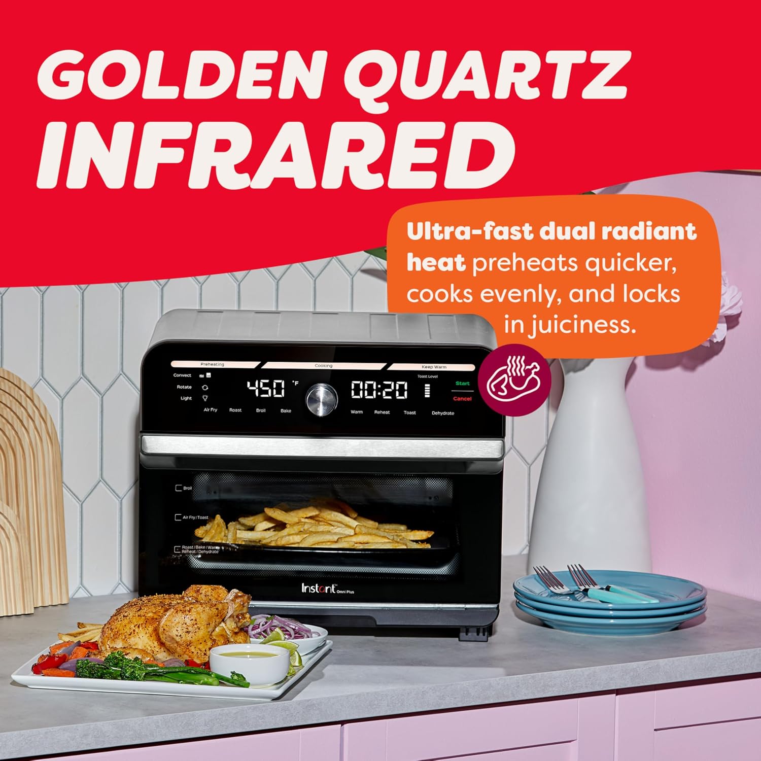 Instant Pot Omni Plus 19QT/18L Toaster Oven Air Fryer, 10-in-1 Functions, Fits 12' Pizza, Crisp, Broil, Bake, Roast, Toast, Warm, Convection, 100+ In-App Recipes, from the Makers of Instant Pot, Black