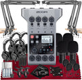 Zoom PodTrak P4 Portable Multitrack Podcast Recorder, Audio Interface w/ 4 Mic Inputs, 4 Headphone Outputs with 64GB SD, 4X Zoom Podcast Mic Pack, 4X Pop Filter Set, 4AA Rechargeable Batteries & More