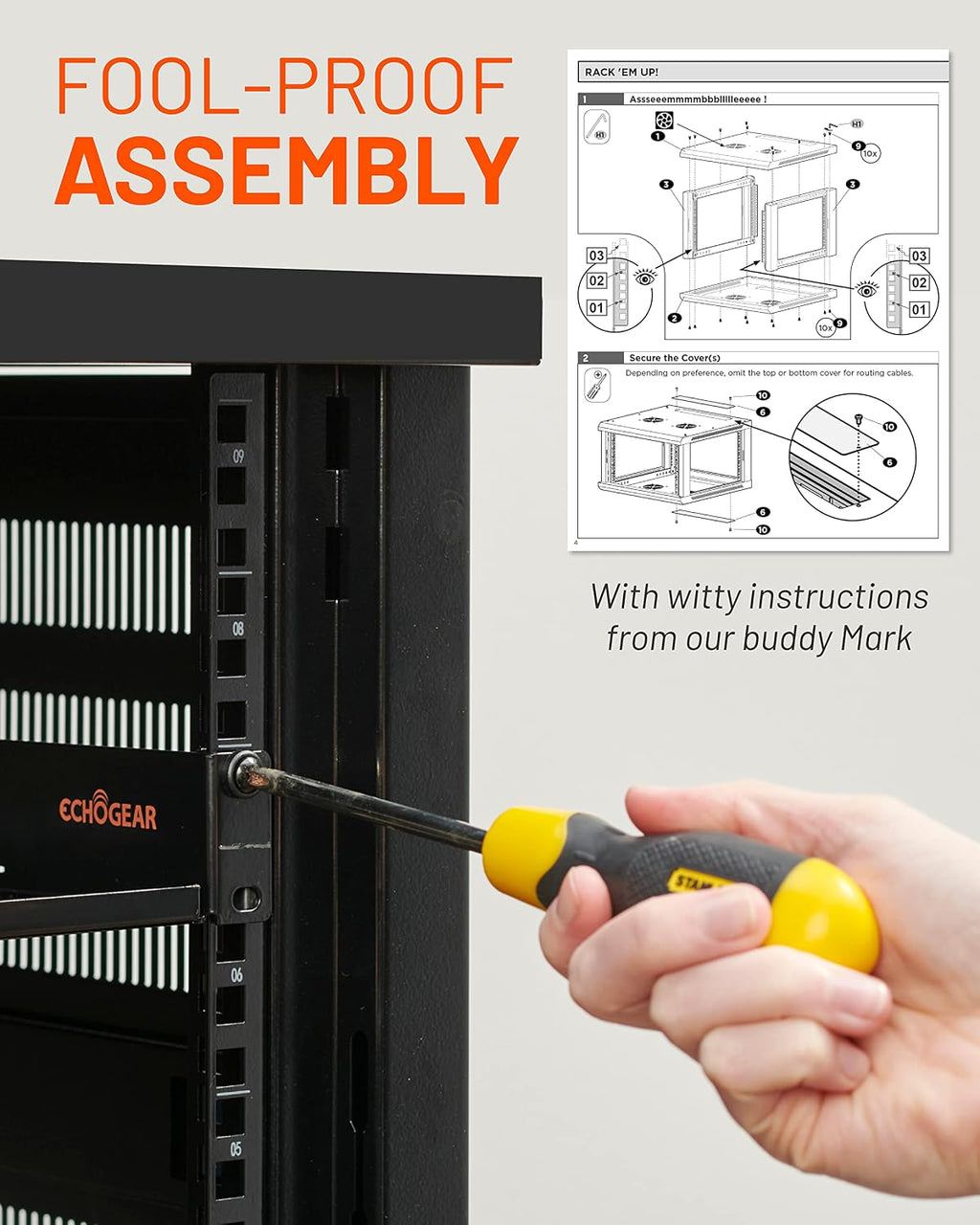 ECHOGEAR 6U Network Rack - Enclosed Wall Mount Rack Kit Includes 2x 1U Shelves, Pre-Mounted Fan, Lockable Door & Hardware - 600mm Depth Fits All Your AV Gear